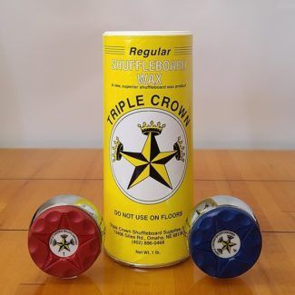 Triple Crown Regular Shuffleboard Wax with a puck on either side